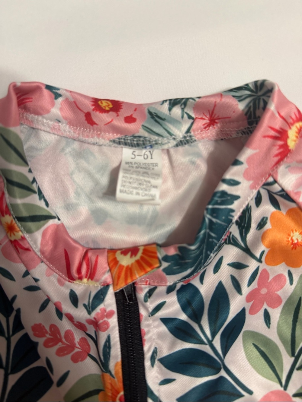 Kids Floral Zip Front Rash Guard Swimsuit - Pink Multi